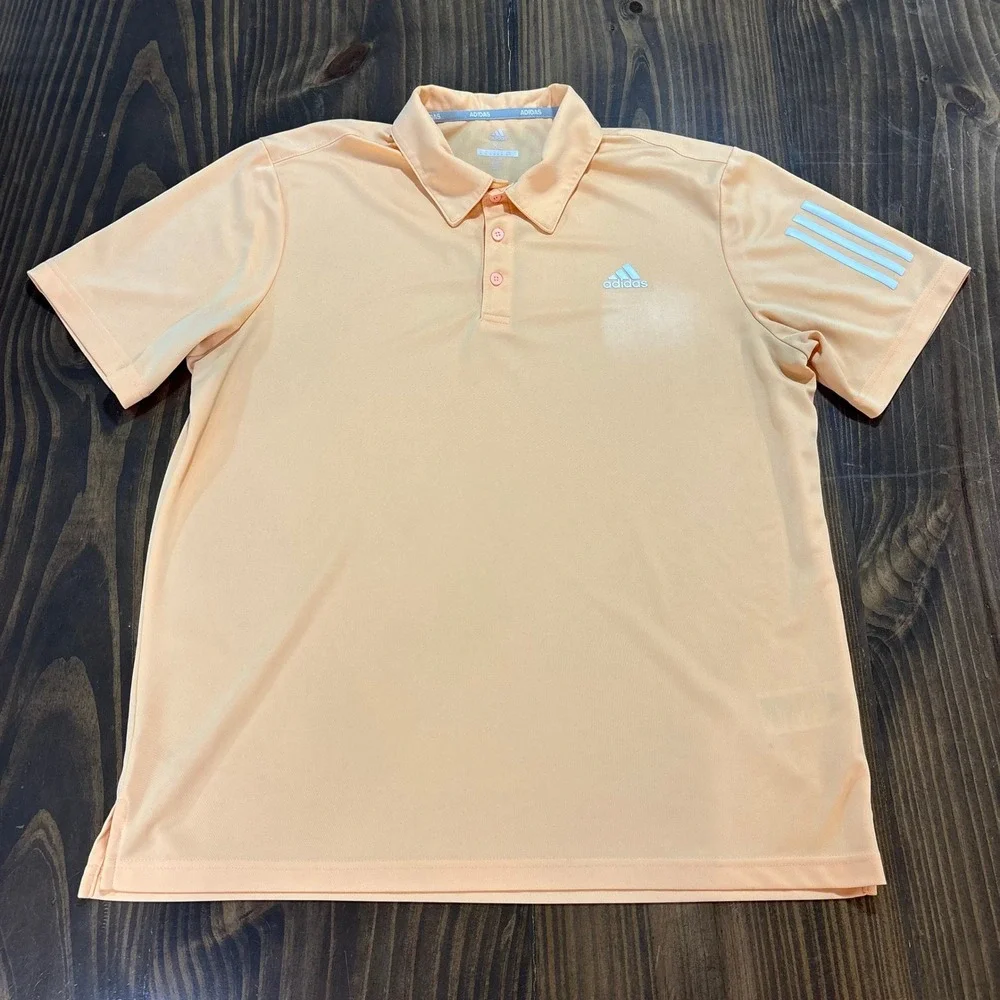 Adidas Golf Polo Shirt Mens‎ XL Orange Short Sleeve 3-Stripe Performance RN88387
